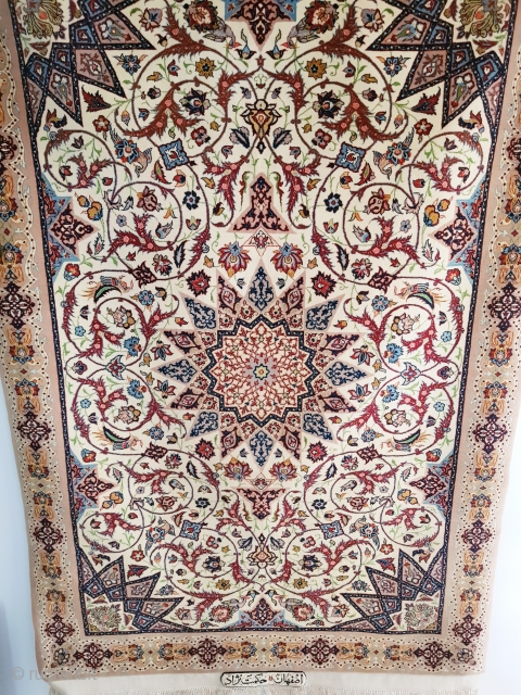 Nice, fine quality part silk Isfahan, hekmatnejad small zar o nim rug.

P.O.R                     