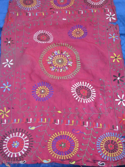 This is a tajik embroidery very old piece because it has double sides. It doesn't have any backing silk on silk            