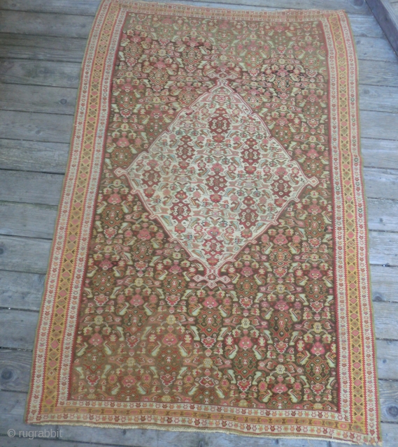  	
Antique Senna Kilim Early 19th Century (or older) -49.5" by 75"
A very fine example of an antique Senna slit-woven rug. Many beautiful colors such as coral, pale blue, green, yellow and  ...