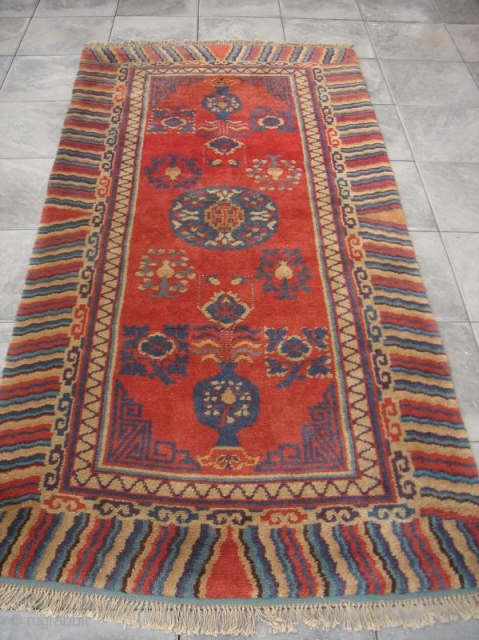 antique Gansu (Kansu) rug.  size is 123 x 249 cm or 4 feet x 8 feet 2 inches.              