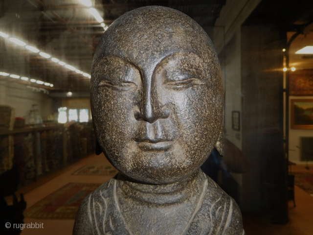 Amazing Antique carved stone Asian Buddha Disciple
27'' tall 
damage base as imaged                     