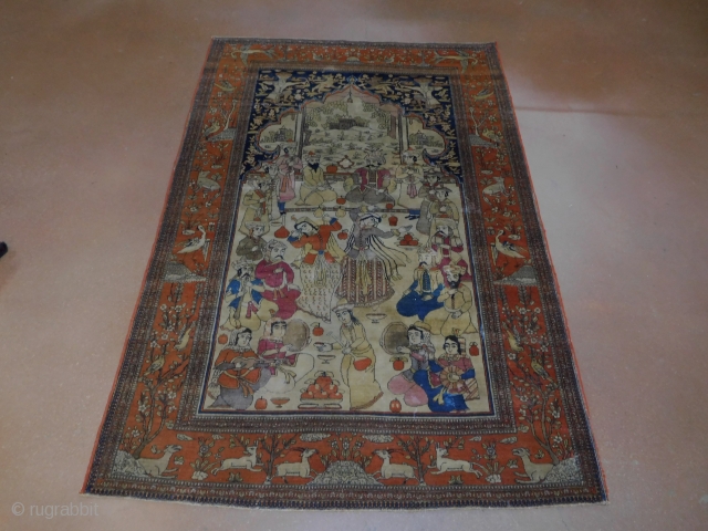 Very Fine Kashan rug circa 1880s 
all natural dyes 
pile uneven due to moth issues and oxidation 
fresh estate piece. It needs a deep wash !!
4'6''x6'10''
       