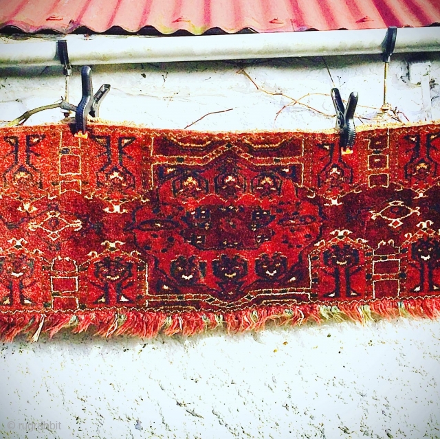 Antique Central Asian Turkmen Torba, wool, full pile. Good condition. No backing. Size: 60 inches or 1.5m long.               