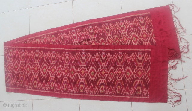 19th Century textile, ENDEK ceremonial kemben from Bali, Indonesia. Silk. Size: 281cm x 42cm. Condition: there has some holes has been repaired.           