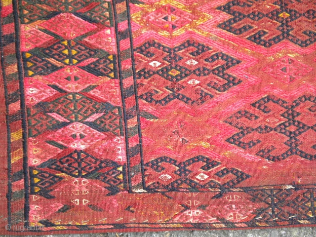 Old Turkmen storage bag  Afganistan 13"x3'2" Silk highlites somewhat worn away.  Small hole as shown.                