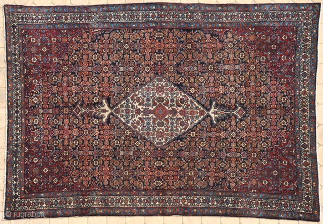 RUG NO : 43 
 
SIZE : 352 x 212 
 
TYPE : Antique 1925 
 
ORIGIN : Iran 
 
DESIGN : Bibik Abad 
 
CONTENT : Wool on cotton 
 
BACKGROUND  ...