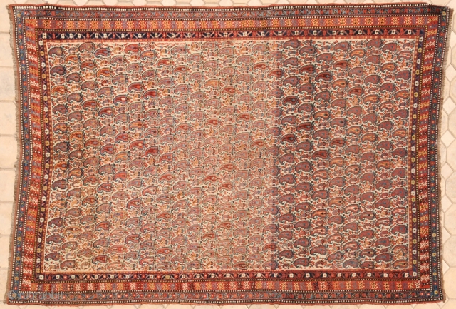 Very unique abrash

RUG NO : 32 
 
SIZE : 291 x 182 
 
TYPE : Antique 1880 
 
ORIGIN : Iran 
 
DESIGN : Khamseh Boteh 
 
CONTENT : Wool on wool  ...