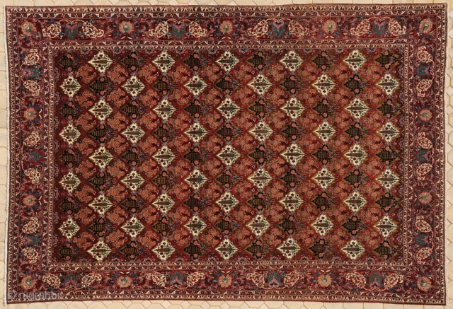 UG NO	:	55
SIZE	:	434 x 315
TYPE	:	Antique 1920
ORIGIN	:	Iran Bakhtiar
DESIGN	:	Serv Khaj
CONTENT	:	Wool
BACKGROUND COLOUR	:	Multi
BORDER COLOUR	:	Multi
.this is very finely  knotted  bibi baf carpet. it is more than  50 raj compared  to  tabriz  counting.it  ...