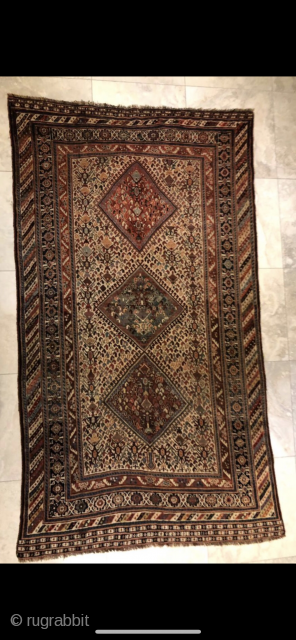 Genuinely nomadic qashqai with unusual  handsome design .circa 1880 and sizes :270X150 cm available in London                