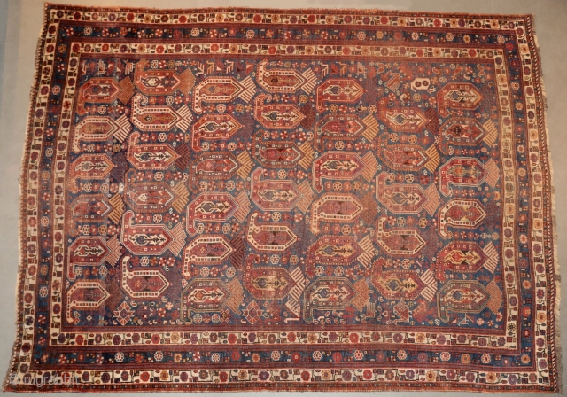 Reasonable price!

Rare AFSHAR rug
Usually Afshar rugs are small - this is a large one!
Size: 300x220cm
Comes from an old Italian Castle
Age: around 1870
natural Colors

Reasonable price!         