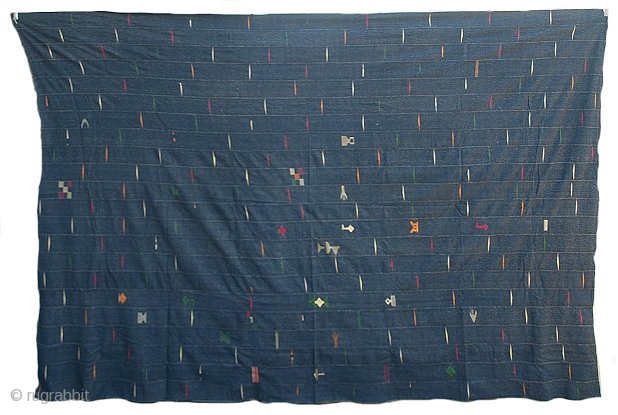 Measures: 120ins x 81, 307cm x 206

Unusual Ewe man's cloth diamond shaped weft float patterns called "akatsi" or "tears" and an irregular scattering of larger float motifs. The combination of a dark  ...