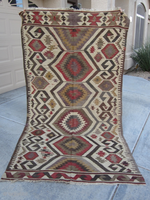 19th Century Aydinli Anatolian (Turkish) utilitarian kilim. All natural vegetable and root colors... a very nice kilim.  Skilled expert repairs performed. Size: 104 inches long x 54 inches wide. Contact me  ...