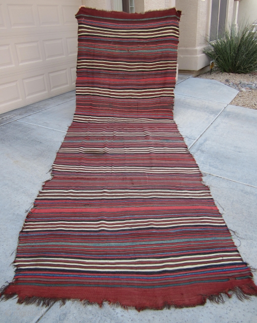 19th Century West Anatolian (Turkish) striped utilitarian kilim… possibly Karapinar. All natural vegetable and root dyes. Original condition, no repairs. Has spots and paint stains on back.  Worn areas through-out.   ...