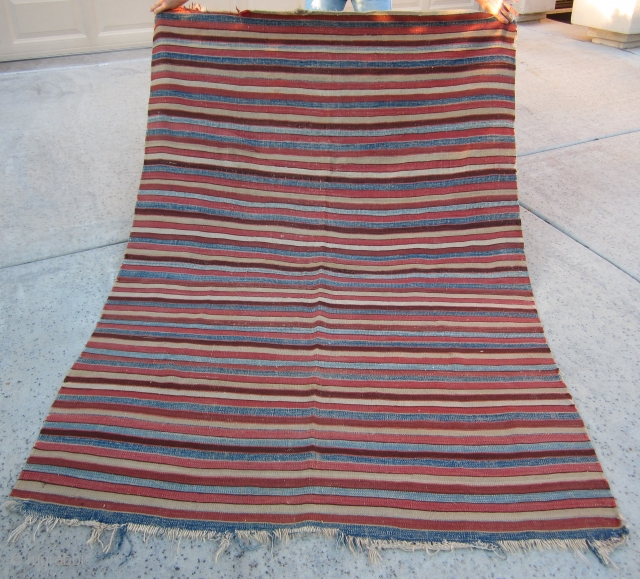 Late 19th Century West Anatolian (Turkish)striped utilitarian kilim. 
All natural vegetable and root dyes. Original condition, no repairs.  
Size: 84 inches long x 58 inches wide.  Contact me for details  ...