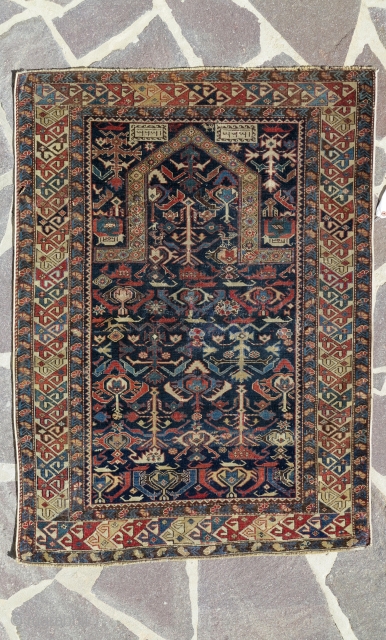 Rare SHirvan Akstafa? date 1323 (1903 a. D.). Very rare and unusual design on prayer rug.
Some old repairs. Unwashed. Size cm 128x95 very interesting size
For other images please ask    
