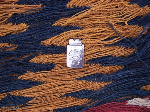 Uzbek,! With tag, seven strips, all wool, two holes , one loose sewn ( ca 11 cm between two strips ) ,semi or nomadic flatweave, ca 266 x 160 cm .  