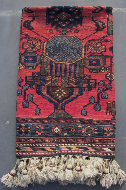 Soumak,Soumakh,Sumak,Sumac,..a nifty little one. Afshar ?   110 x 120 cm. ( 3,6 x 4 ft.) Antique . a Mirrored two vased field filled with floral vines and motives. And a  ...