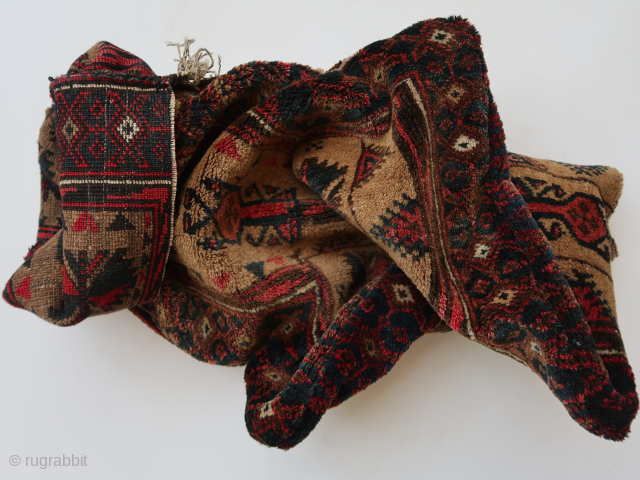 Large storage bag   fragmented . Ca ;  80 cm. x 60 cm.  Thick piled  . Saryk ? Turkman.          
