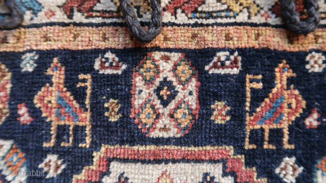 Single Khorjin ,bought as being a Khamseh khorjin. ( Front and back .) ca: 60 x 60 cm. ( ca: 60 x 120 cm.)  Wool on wool. Several birds in the  ...