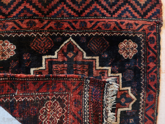Khorjin single ,opened, a twenty-four pointed star with internal Para ( doodad )  Mamluk eight pointed strapwork star. ca 132 x 72 cm. Wool on wool. Afshari  ? 
Listening :  ...