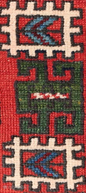  Shirwan / Shirvan .( Kuba Shahnazarli Rug ) In the dark blue field ,surrounded by the main eagle beaked borders , twelve cartouche medallions have been aligned vertically in two rows  ...