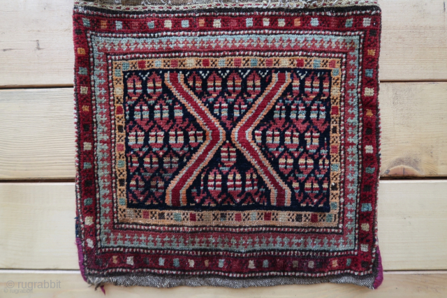 Sarab ? East Azerbaijan, Iran   One half of a fragmented khorjin 47 x 55 cm . Overcast (! )  prob. not original. Backside and top ( closing system )  ...