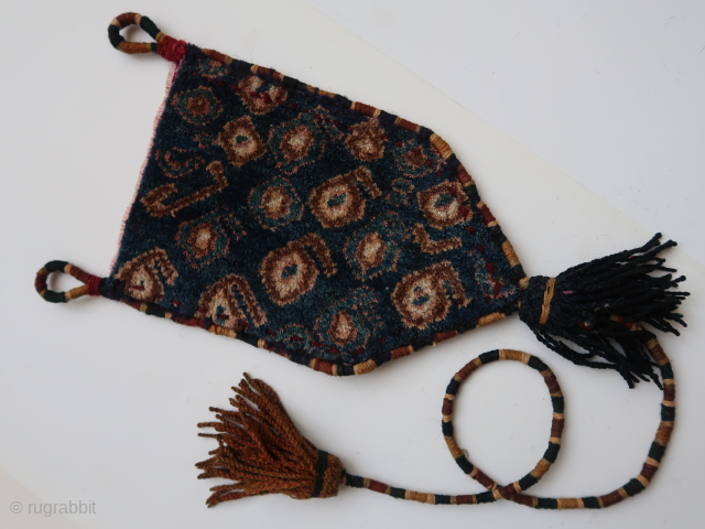 Boteh bag, fragmented.  ca: 25 cm x 17 cm. With tassels, ca:  100 cm . Central Asian ?             