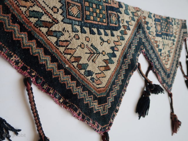 Afshar Kerman / Kirman ( Beluch.) fragments. ( Purple wefts.) "Smuckbehang ". Ca : 100 cm x 49.cm. Some great blues.            