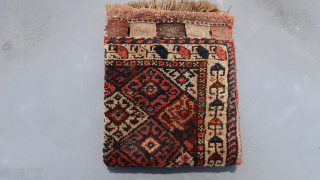 Kurdish /Shahsevan / Ca; 68 x 51 cm. ( ca 27 inch x 20 inch.) Afshar hybrid.. Khorjin front single, kelimweave top end. ,Meaty pile, little dusty, no holes, etc. ...