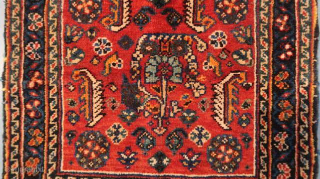 Small boteh Poshti ca; 44 cm x 43 cm.( ca 17 inch x 17 inch. ) , Wool on wool, slight Caucasian wool vibe.. Kurdish ? Fully ...