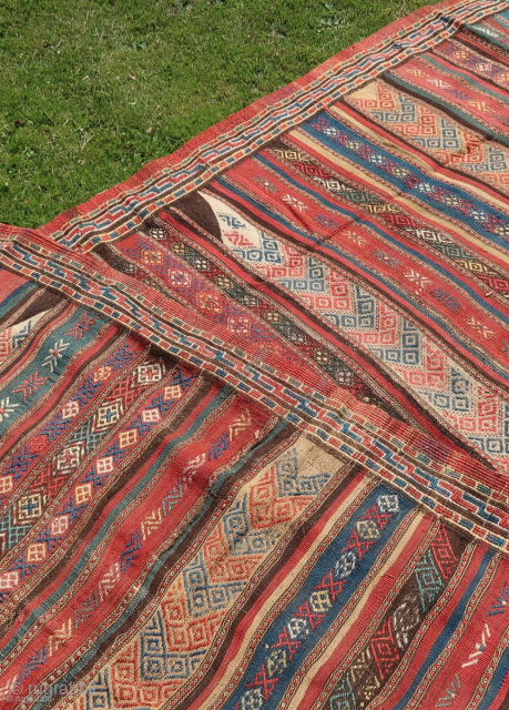 Kurdish, kilim with banded weft work design.brocaded,Kordi, Kurdish,Neyestan, See also Wilfried Stanzer, Kollektion Adil Besim,page 114,115,116, 117 Ca. 1930 ; All sides and kilim ends in perfect condition. Quoting Stanzer; " This ...