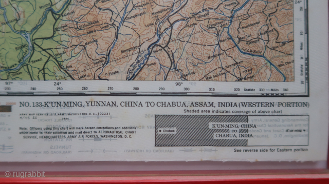 1944 AAF Two sided coloured Cloth Chart 133 depicting China,India ,blood Chit. Lightweight acetate rayon . Semi sythetic fibre made from pulp or cotton linters treated with acetic acid. Ca: ...