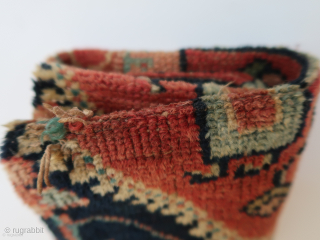 Kurdish ,Bidjar ? Heriz ? One large redwood brick colored rhombic, divided ( in two triangles ) at the bottom of the bag, two birds on each side,a dark blue ground ...