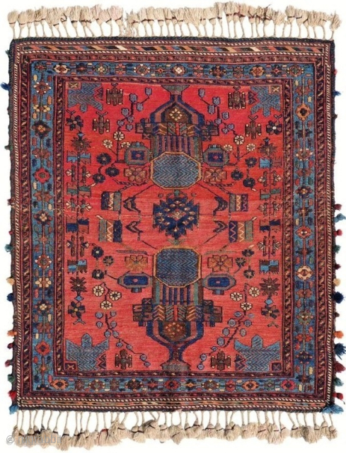 Soumak,Soumakh,Sumak,Sumac,..a nifty little ( Southern Persian .? Beluch ? Afghan ? Turkman, Tribal ?) 110 x 120 cm. ( 3,6 x 4 ft.) Antique ( According to seller/auction house.) .. a mirrored  ...