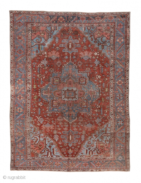 Heriz Carpet

9.8 x 12.9
2.98 x 3.93

We might term this a 'Serapi', but 'Heriz' will do. This rural NW Persian carpet presents a green octogramme medallion with tonally matching ragged palmette pendants on  ...