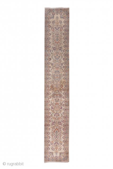 Kerman Runner

2.8 by 16.3
0.85 x 4.96

This full pile SE Persian runner with an ivory ground, broken border and tones of  warm red, powder blue, light blue, rust and goldenrod displays vases  ...