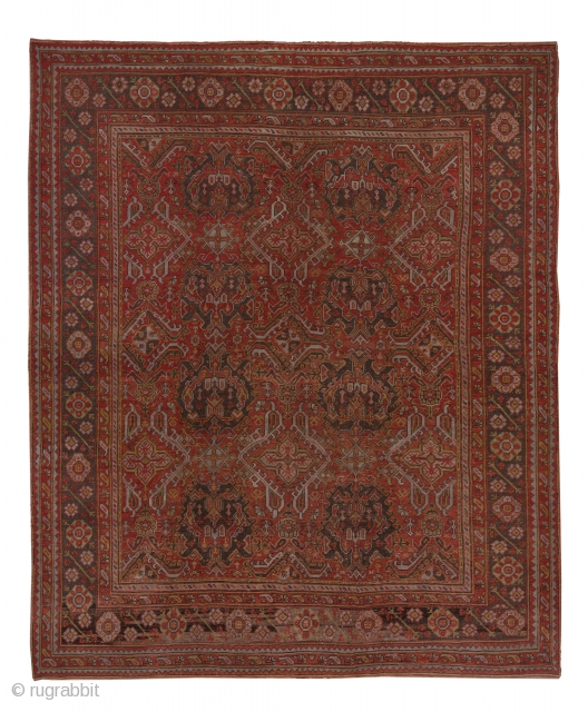 Oushak Carpet

12.6 x 13.9
3.84 x 4.23

This almost square west Anatolian antique carpet is done in the 18 th century “Smyrna” style with a Turkey bred field covered by a Yaprak (Leaf) pattern.  ...