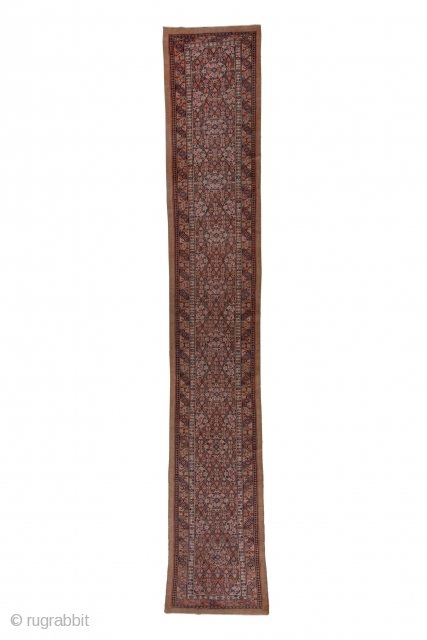 Hamadan Runner

2.9 x 17.6
0.88 x 5.36
 
This west Persian rustic runner shows several shades of camel toned  pile wool in the lattice and small repeating medallion field and in the plain  ...