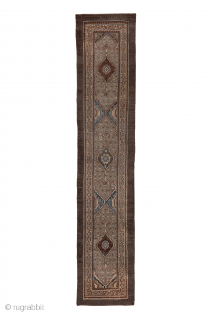 Hamadan Runner

3.5 x 17.0
1.06 x 5.18
 
With a wide dark camel-tone plain outer border, this characteristic west Persian village runner displays three ragged palmettes, each set within and ivory and  camel  ...