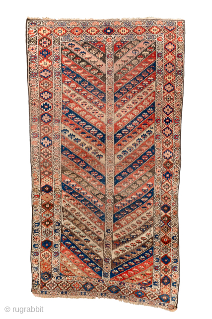 Antique Persian Bidjar Kilim-Style Carpet, Circa 1910. Rare allover diagonal striped design filled with finely woven geometric motifs in rich terracotta, sapphire blue, ivory, and taupe.
3'6" x 6'6"
Item No: 100344