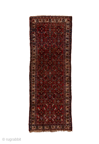 Antique Persian Bidjar Runner, Circa 1920. finely woven allover Herati design set against a richly colored crimson field with an elegant floral border.
3'9" X 10'2"
Item No: C91101