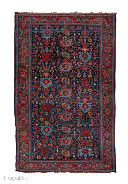 Antique Persian Bidjar Carpet, Circa 1910. Finely woven allover Herati pattern across a rich midnight blue field framed by beautifully detailed crimson borders.
8'3" x 13'0"
Item No: C69676