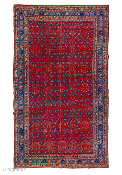Antique Persian Bidjar Carpet, Circa 1900. Grand slate-blue lozenge medallion set within a richly detailed crimson Herati field framed by multiple finely woven floral borders.
8'0" x 13'0"
Item No: 84900