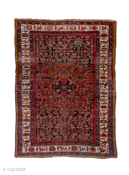 Antique Persian Bidjar Rug, Circa 1900. Richly detailed Herati field centered by a geometric diamond medallion and framed by a highly desirable ivory turtle border.
6'8" x 9'0"
Item No: C92135
