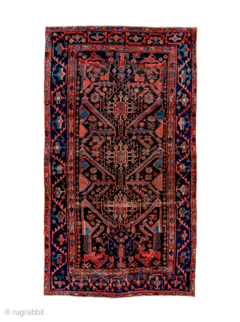 Antique Persian Bidjar Rug, Circa 1900. Dramatic chain of geometric diamond medallions linked by stylized Tree of Life motifs across a richly abrashed midnight blue field.

4'3" x 7'8"

Item No: 92715   