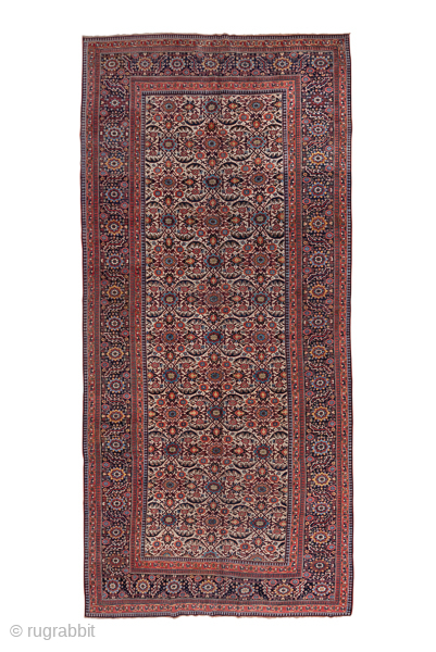 Antique Persian Bidjar Carpet, Circa 1900. Classic allover Herati design woven with exceptional precision across the entire field, framed by multiple richly detailed floral borders.
8'1" x 18'2"
Item No: C7632