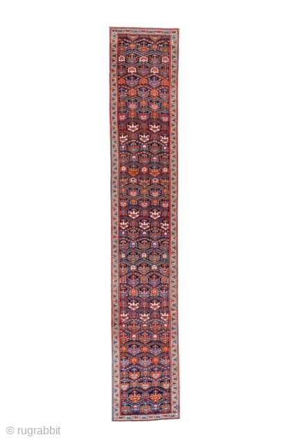 Antique Persian Kurdish Runner with Allover Geometric Design, Circa 1900. Features a dense allover pattern of small geometric and floral motifs on a deep indigo field.
2'5" x 13'9"
Item No: C52488