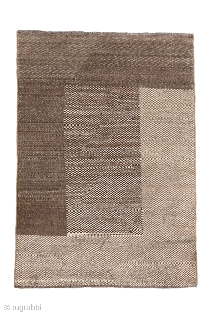 Vintage Persian Gabbeh Rug with Abstract Geometric Design, Circa 1970. Features an understated abstract composition of large geometric blocks in natural brown, ivory, and beige tones.
Item no. 101840
3'7" x 5'11"