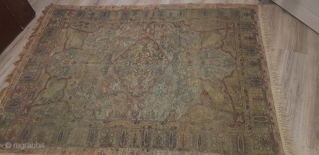 Turkish Kayseri rug silver threads old                           