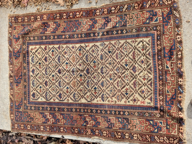 Rare Antique 19th c. Caucasian Dagestan Shirvan Rug.  Good Even Pile. See photos for condition, it has one area of fold wear, some loss to selvage, one small hole. Nice drawing  ...